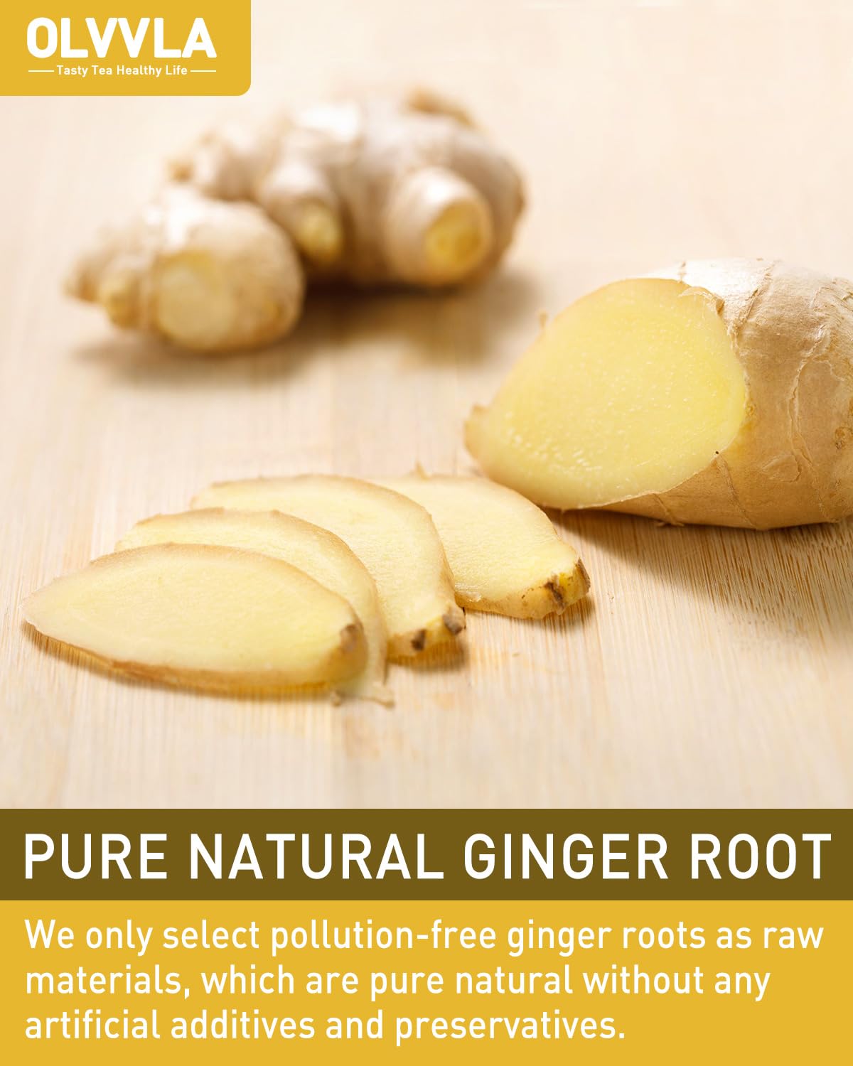 Olvvla Ginger Tea Bags - 100% Natural Herbal Tea - Non-GMO - Caffeine-Free - 56 Count