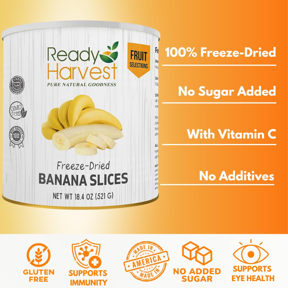 Ready Harvest Freeze Dried Food - Banana Chips | Emergency Fruit Snacks | Gluten-Free | #10 Can | 25-Year Shelf Life | Cans Filled To The Top