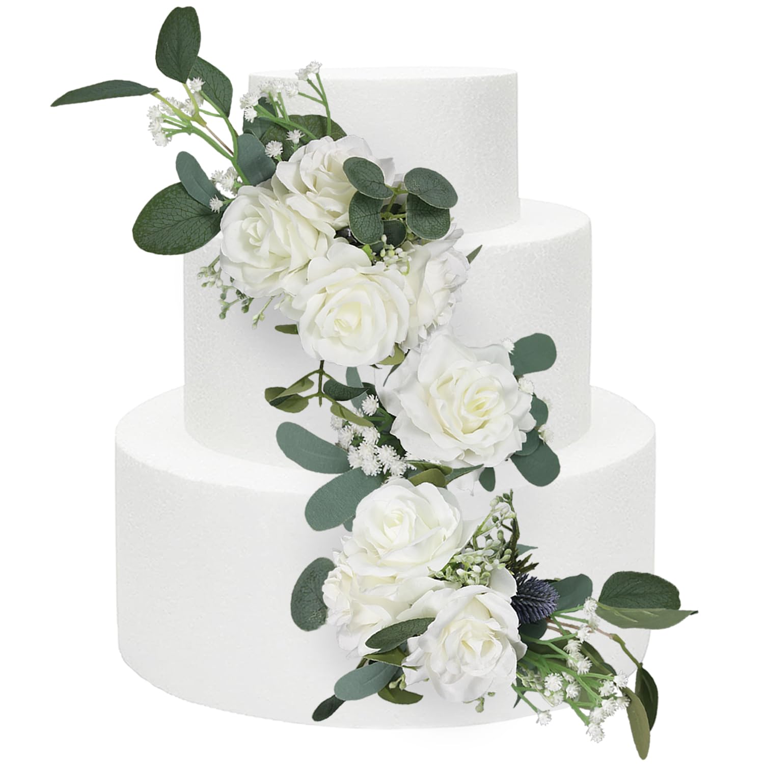 Rinlong 3Pcs Pre-Made Cake Flowers White Green Cake Decorations Wedding Cake Decorating Flowers Decor Birthday Baptism Party Artificial Flowers Cake Toppers