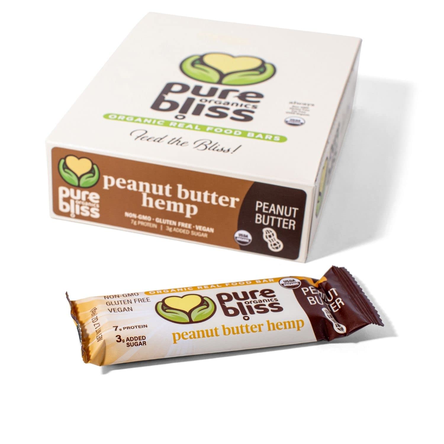 Organic Real Food Bars (Peanut Butter Hemp) Grain Free- Paleo Friendly - Non-GMO, Gluten Free, Vegan, Nutrition Bars, Super Food