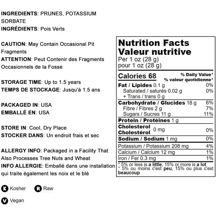 Food to Live Pitted Prunes, Whole Dried Plums, Unsulfured, Vegan, 8 Ounce