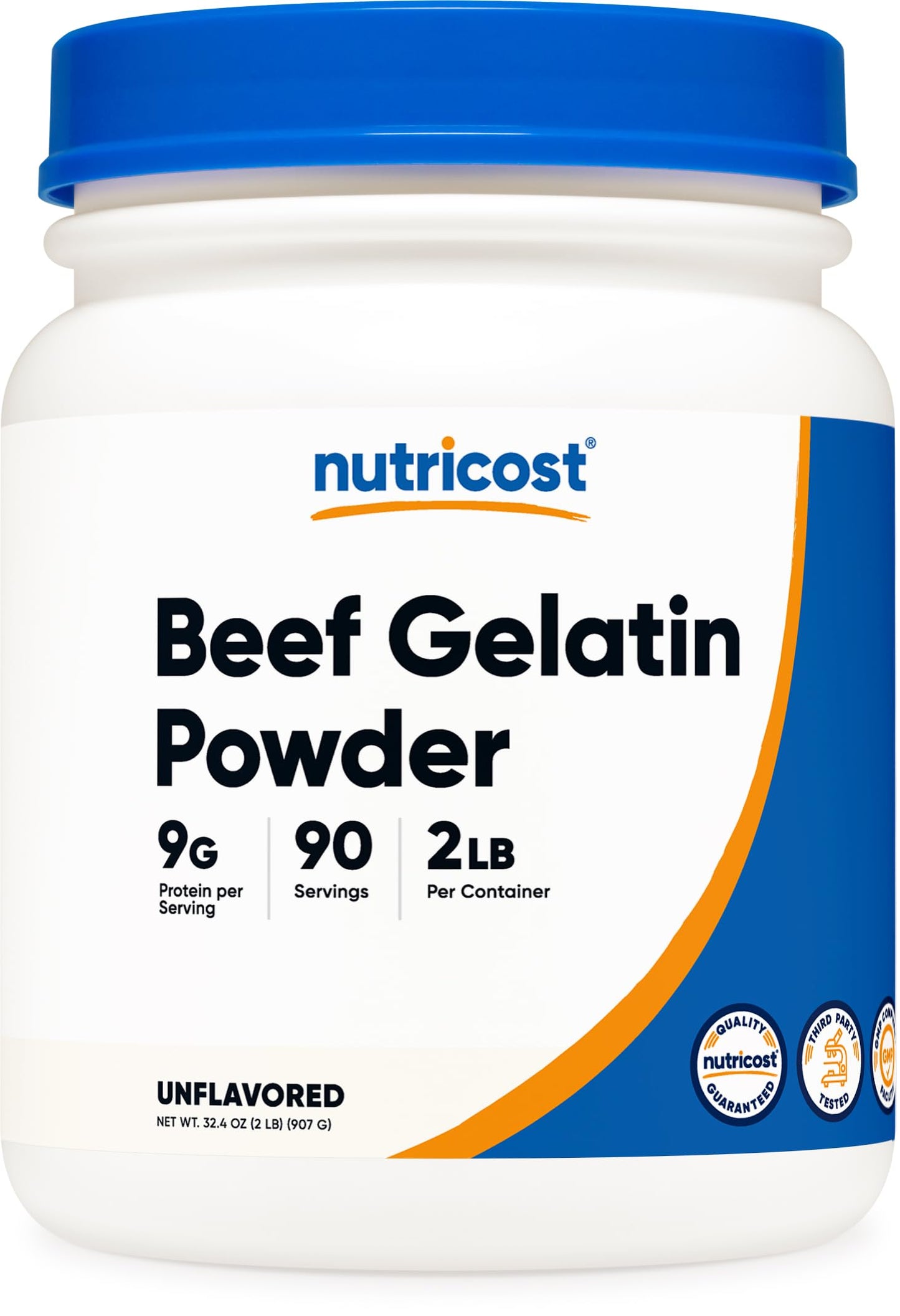 Nutricost Beef Gelatin Powder, Unflavored, 2 LB, 9 G Protein Per Serving, Non-GMO, Gluten Free, GMP Compliant