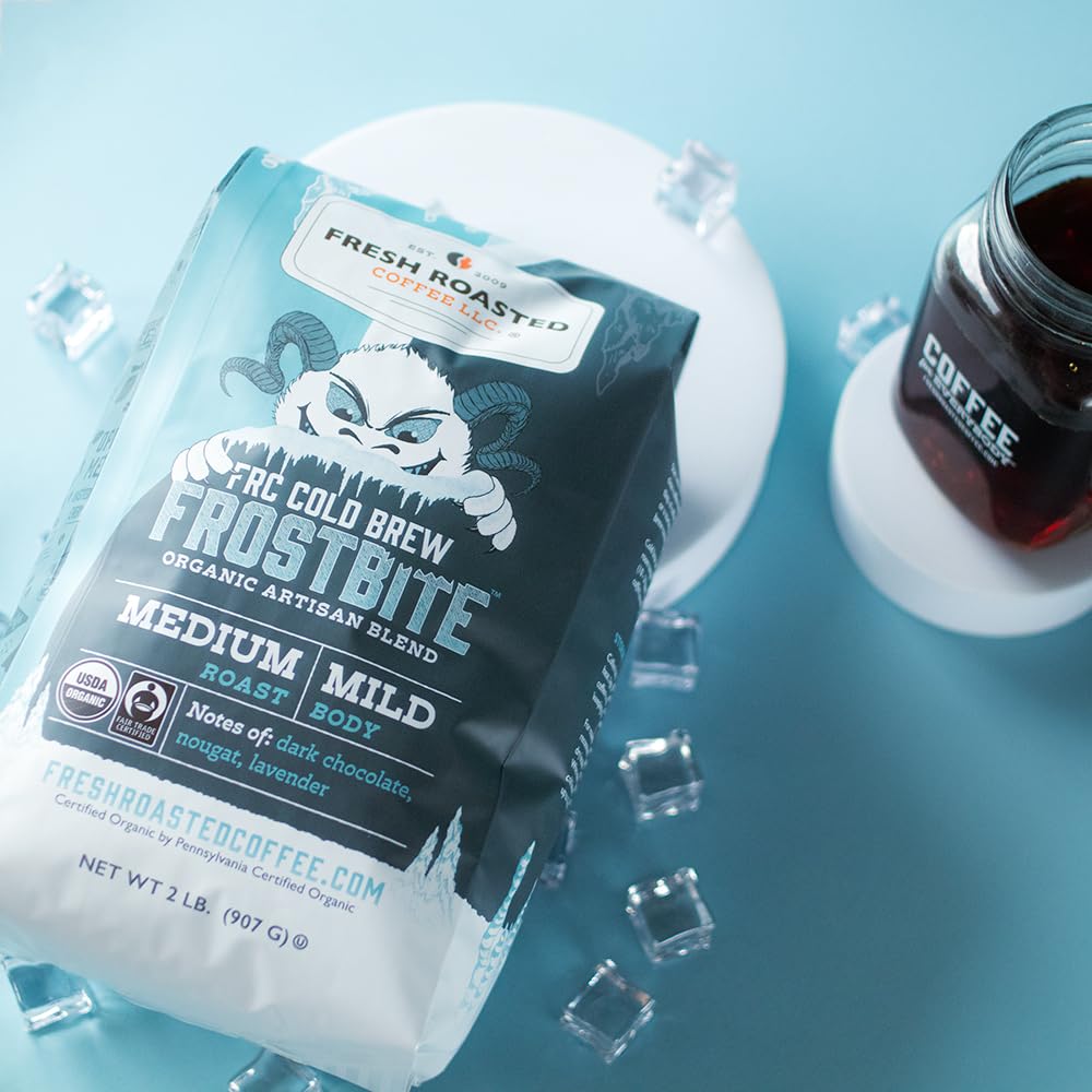 Fresh Roasted Coffee, Organic Frostbite Cold Brew, 2 Lb (32 Oz), Medium Roast, Mold & Mycotoxin Tested Kosher, Coarse Grind