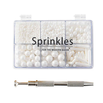 Kasvan White Mix Sugar Sprinkles - Edible Candy Pearls with 4-Claw Sprinkle Pen,118g/4.16 Oz, Gift Box Pack, Baking Cake Decorat