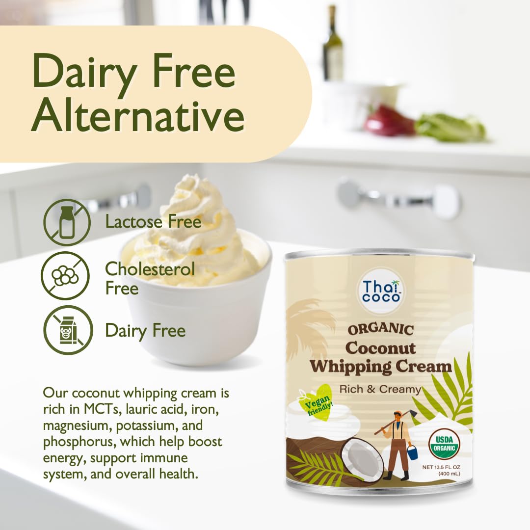 Thai Coco - Organic Coconut Whipping Cream Dairy & Lactose Free - 13.5 Oz. 6 Pk