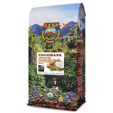 Java Planet - Coconut And Hazelnut Flavored Organic Coffee Beans Infused With Organic Flavoring, Fair Trade, Medium Dark Roast,