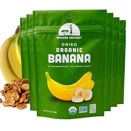Mavuno Harvest Dried Banana Chips Fruit Snacks | Organic Dried Banana | Healthy Snacks For Kids & Mature-Themeds | Unsweetened Banana Chips | Gluten Free Snack | Vegan, Non Gmo, Direct Trade | 2 Oz, Pack Of 6