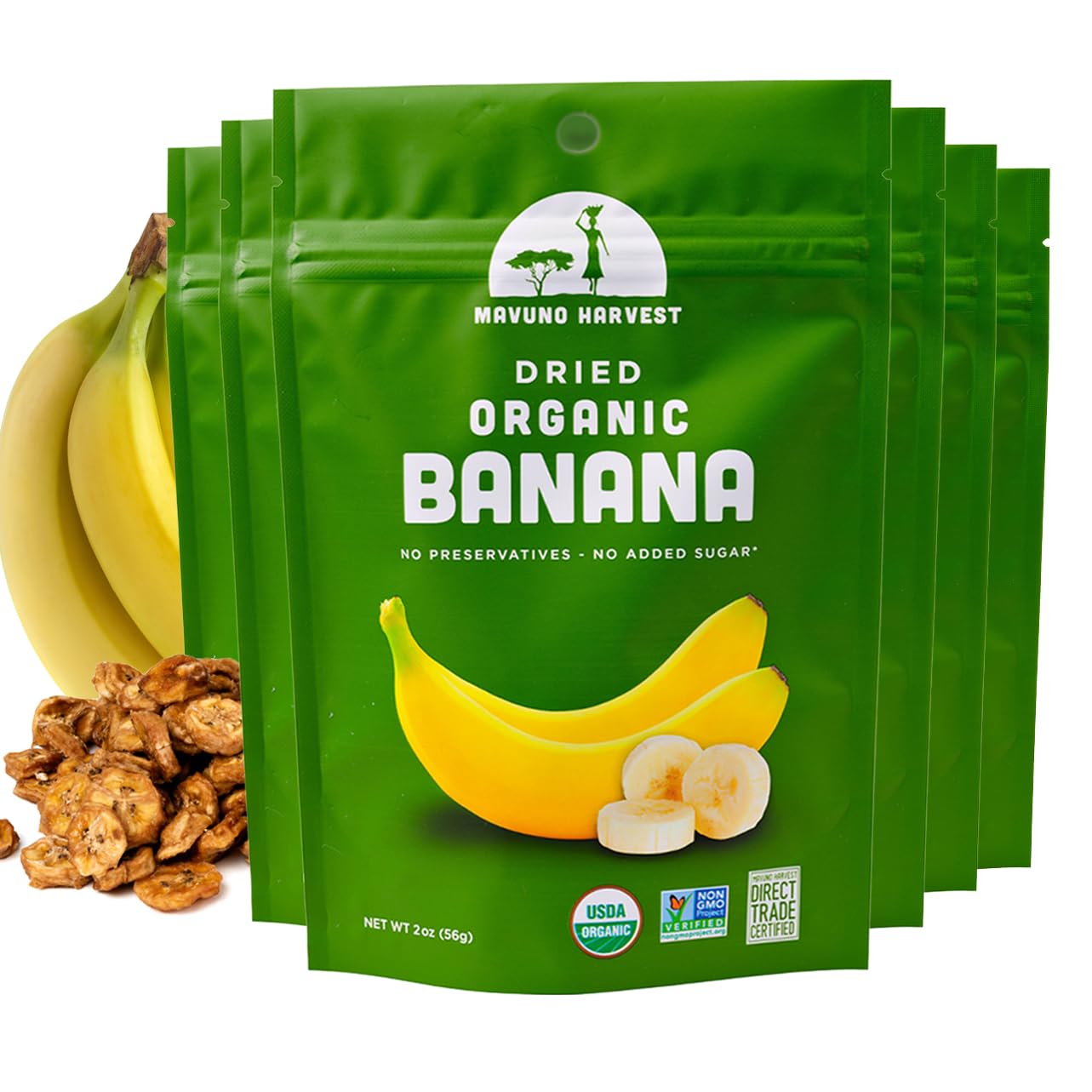 Mavuno Harvest Dried Banana Chips Fruit Snacks | Organic Dried Banana | Healthy Snacks for Kids & mature-themeds | Unsweetened Banana Chips | Gluten Free Snack | Vegan, Non GMO, Direct Trade | 2 Oz, Pack of 6