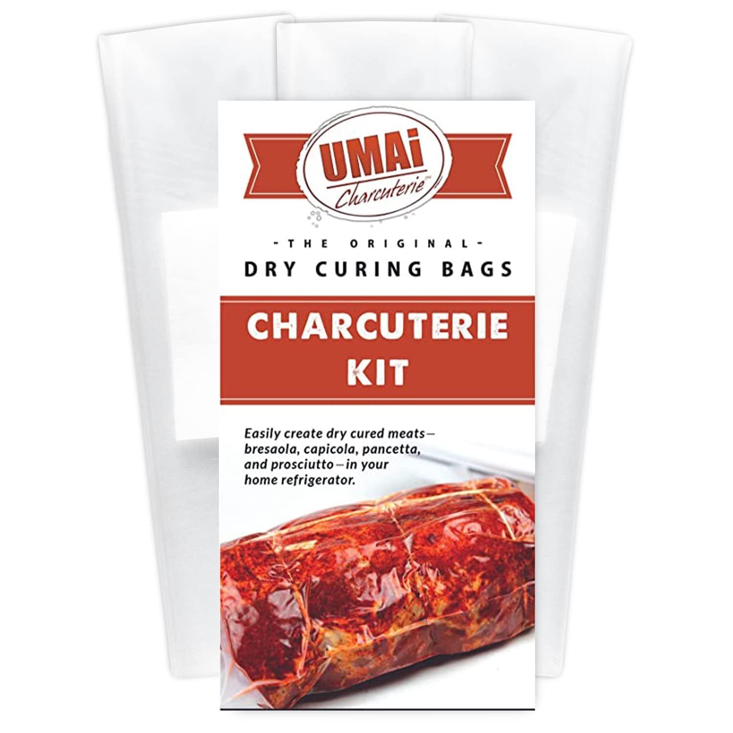 Umai Dry Charcuterie Kit - Dry Curing Meat Kit Incl. 3 Large & 2 Small Dry Age Bags For Meat, Instacure #2 & Juniper Berries, Cr
