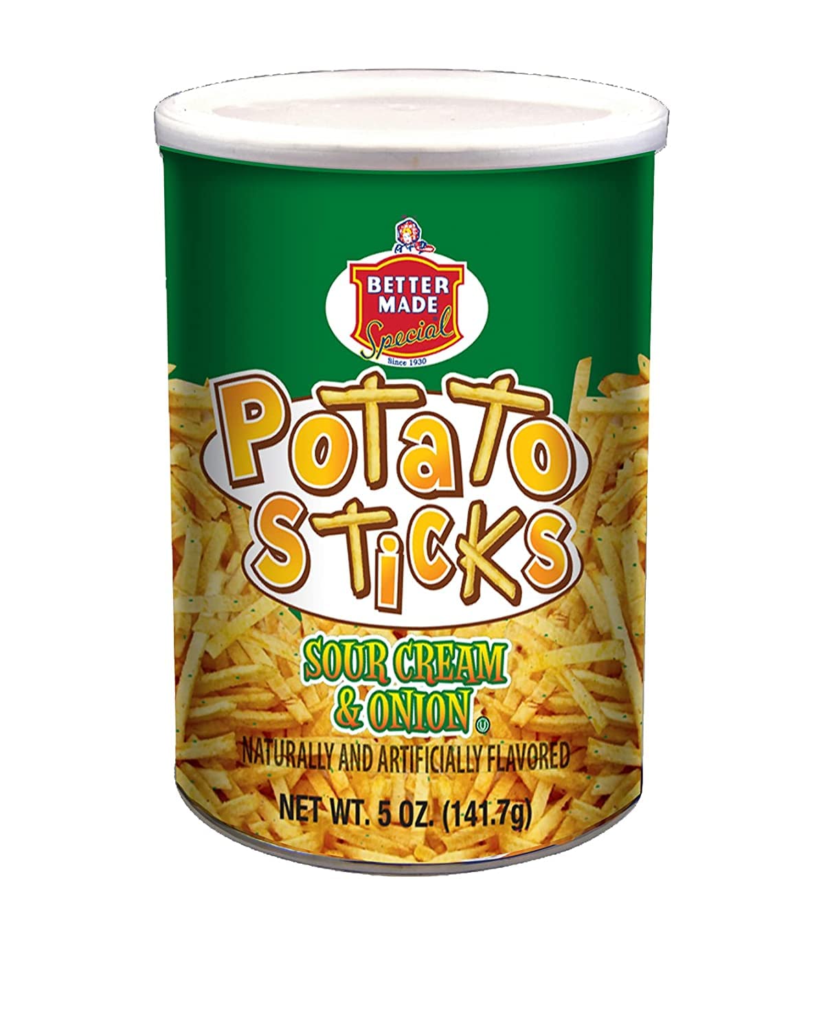 Better Made Potato Sticks 5Oz Canister- (Sour Cream & Onion, 12 Can Tray) - Shoestring Potato Sticks - Gluten Free - Crunchy, Crispy Snack From Fresh Potatoes - Resealable Lid