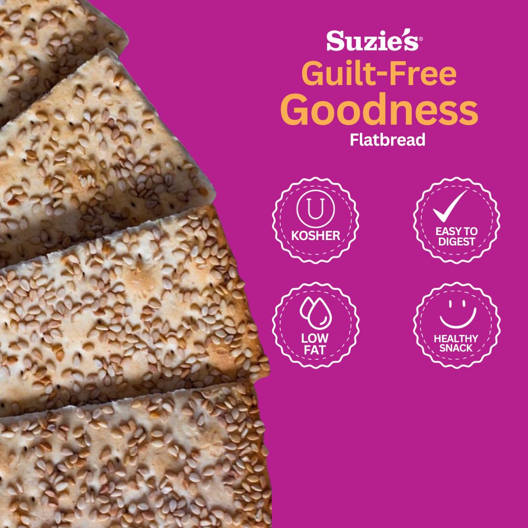 Suzies Kamut Rosemary Flatbread Crackers| Pack of 12 | Low-Fat & Vegan, Kosher, Whoelgrain | Low Carb Healthy SnackLow Carb | C