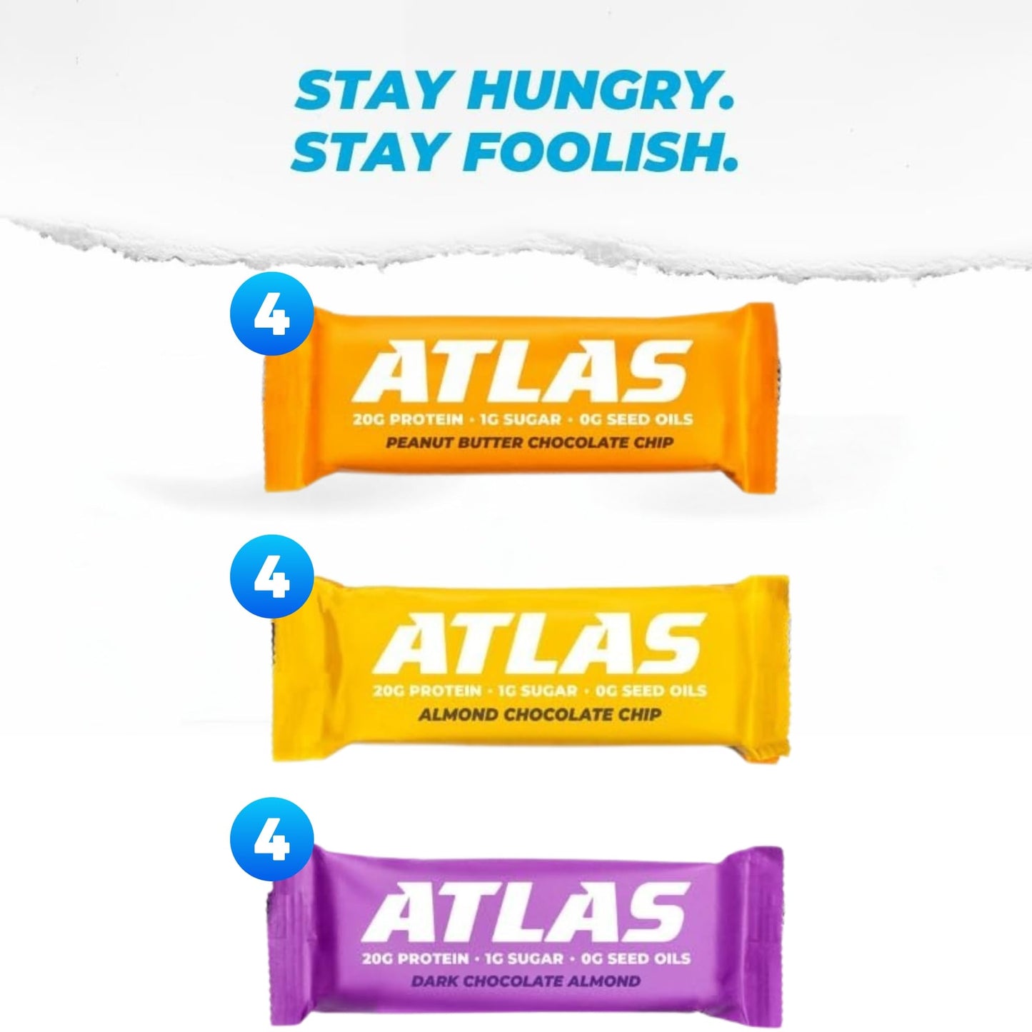Atlas Bar - 20g Protein, 1g Sugar, 0g Seed Oils, 0g Sugar Alcohols (Variety Pack, 12 Count) (12 Count, Variety)