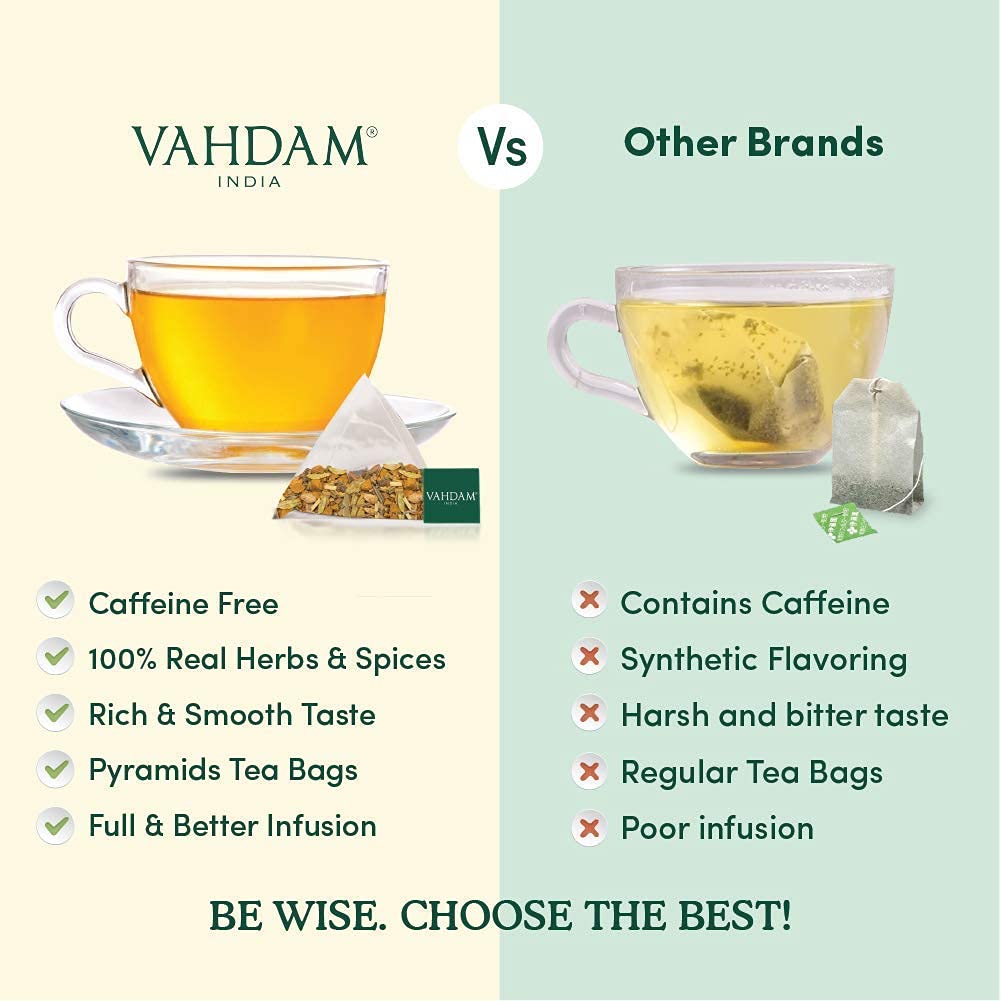 Vahdam, Chamomile Herbal Tea Bags (15 Count) Caffeine Free, Non Gmo, Gluten Free | 100% Pure Herbal Tisane - Sweet & Floral | Whole Leaf Tea Bags | Resealable Ziplock Pouch