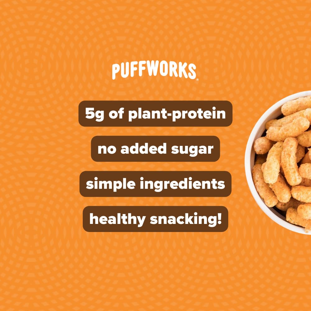 Puffworks Original Organic Peanut Butter Puffs, Plant-Based Protein Snack, Gluten- And Rice-Free, Vegan, Kosher, 1.2 Ounce (Pack