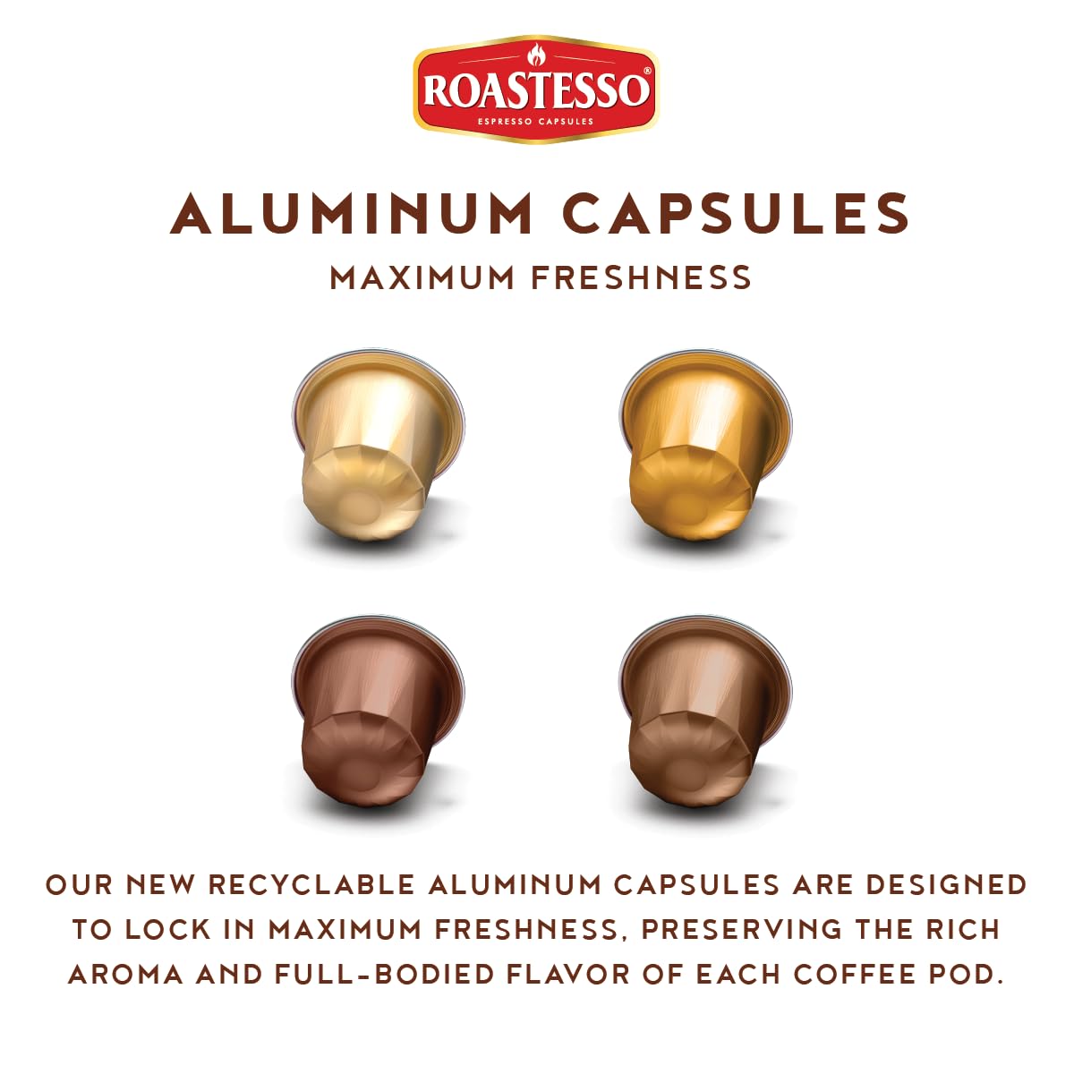 Roastesso Aluminum Espresso compact pieces Variety Pack, Natural Flavors - French Vanilla, Caramel, Chocolate, Hazelnut, 40 Count