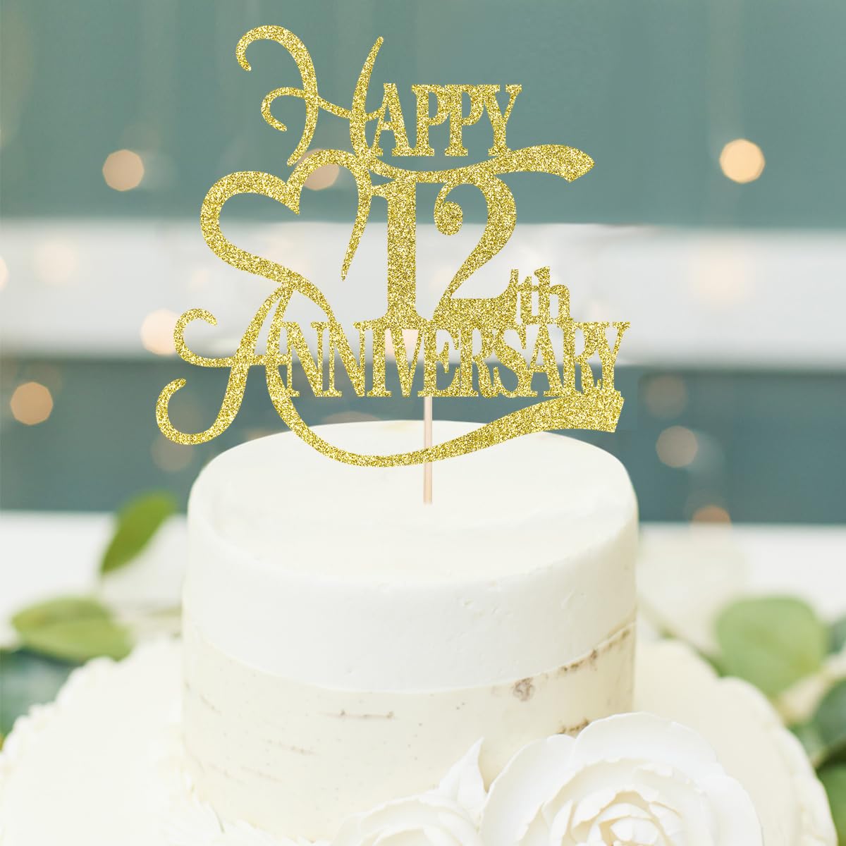 Yetxel Gold Glitter Cake Topper - 12th Anniversary Party Decoration - Paper - 12th Birthday Decorations
