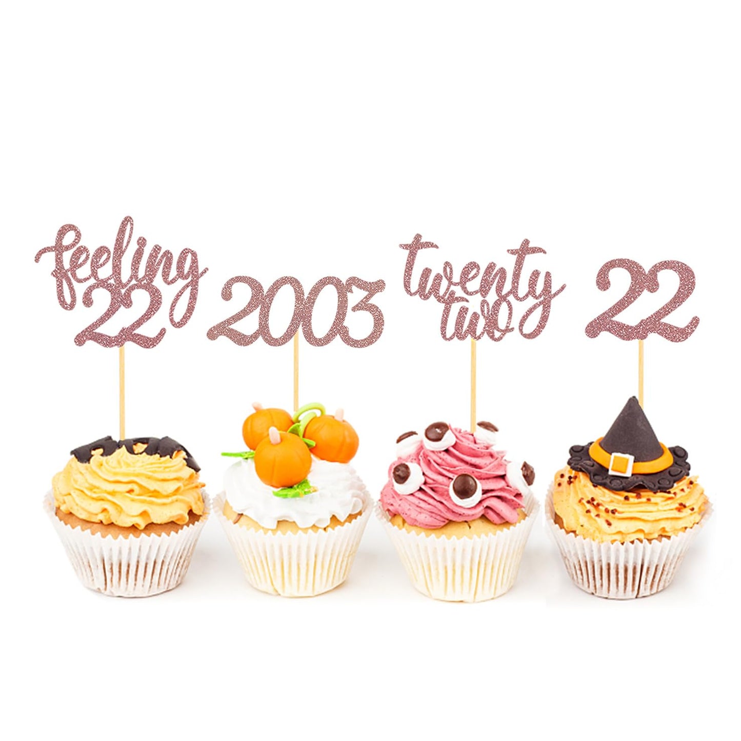 24Pcs Feeling 22 Cupcake Toppers, Twenty Two Birthday Cake Decorations, Cheer To 22 Years Old Theme Party Decoration Supplies (R