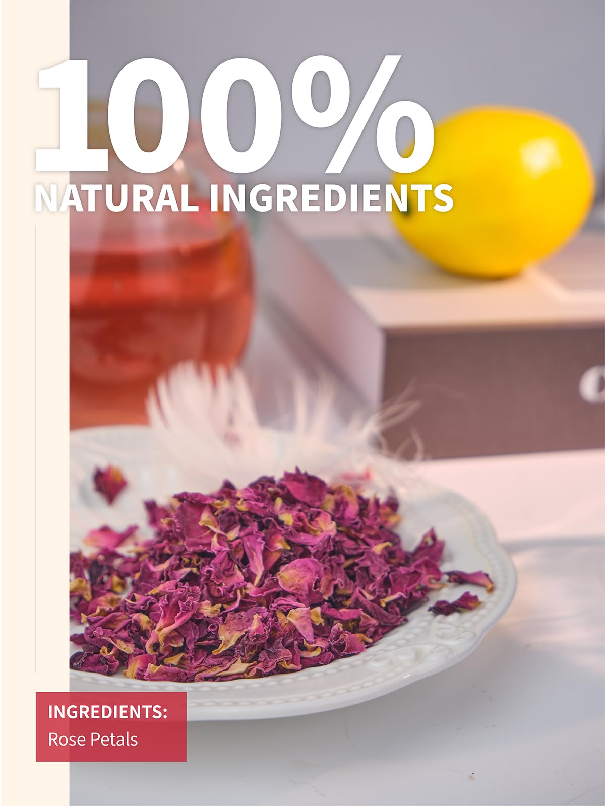 TeeLux Rose Petals Tea, Premium Dried Rose Flowers for Drinks & Baking, Caffeine Free, 2.82oz