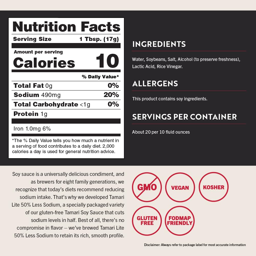 San-J - Gluten Free Tamari Lite Soy Sauce with 50% Less Sodium - Made with 100% Soy - Specially Brewed - 64 oz. Container