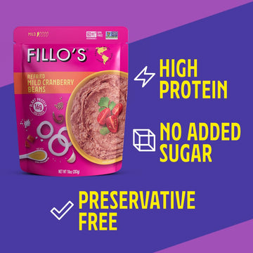 Fillo'S Refried Beans - Made With Roman Borlotti Beans Aka Cranberry Beans, Ready To Eat Beans, 10 Oz Pk Of 6, Gluten-Free, Micr