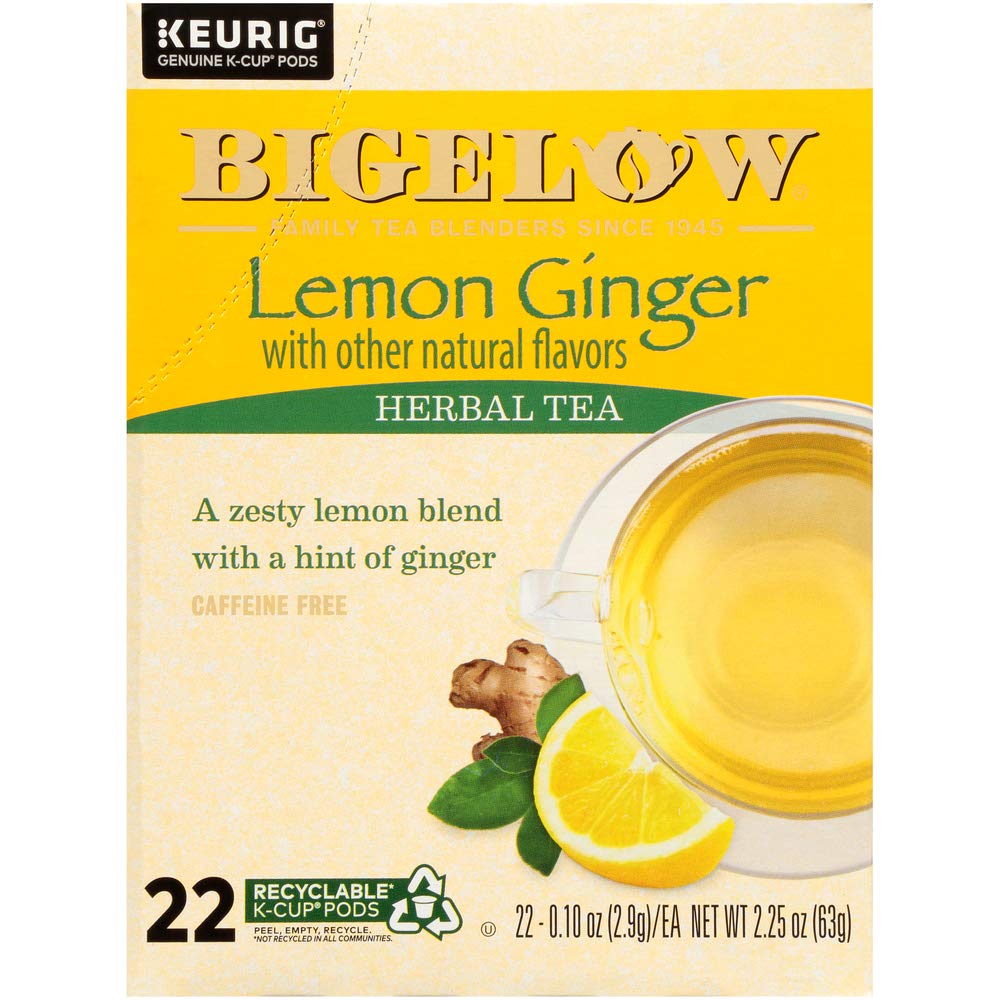 Bigelow Tea Lemon Ginger Herbal Tea K-Cups, Caffeine-Free, 22 Count Box, Pack of 1
