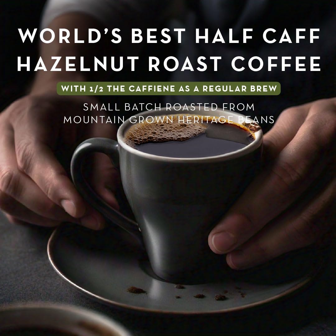Worlds Best Half Caff Hazelnut Coffee Pods, Medium Roast, 18 Count, Compatible with Keurig K Cups, 100% Arabica Beans