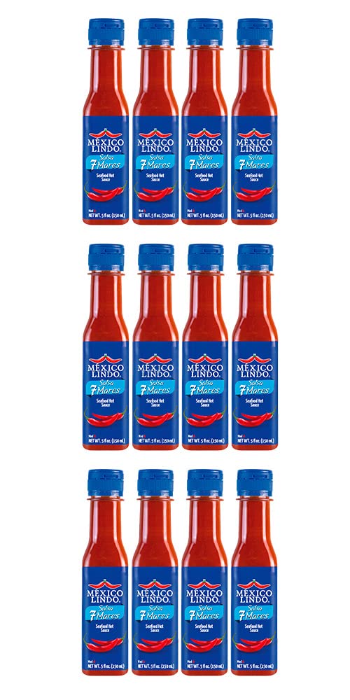 Mexico Lindo 7 Mares Hot Sauce | Perfect For Fish & Seafood | 10,800 Scoville Level | Spicy Flavor | 5 Fl Oz Bottles (Pack Of 12)