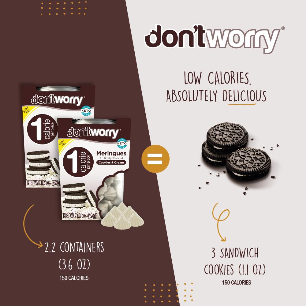 Dont Worry Meringue Cookies Keto Friendly - Low Calories per piece!  Healthy Candy  Gluten Free Cookies  Low Carb  Low Sugar Snacks - 4 Pack