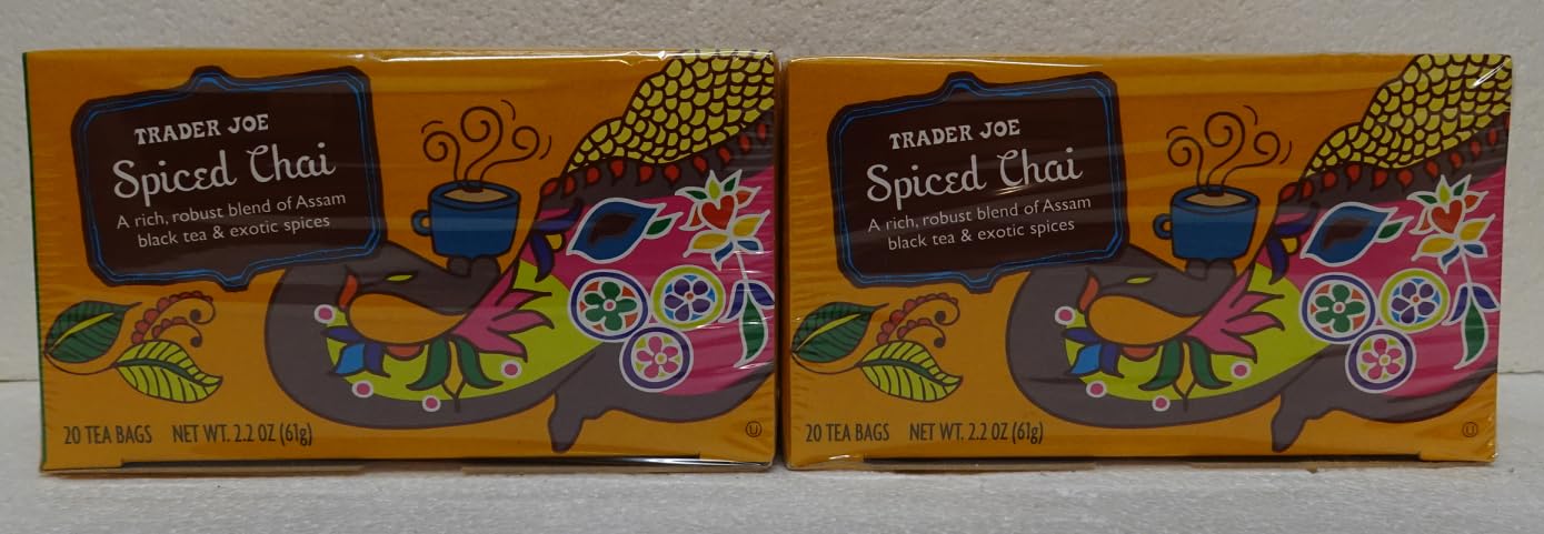 Trader Joe Spiced Chai 20 Tea Bags 2.2oz 61g (Two Boxes)