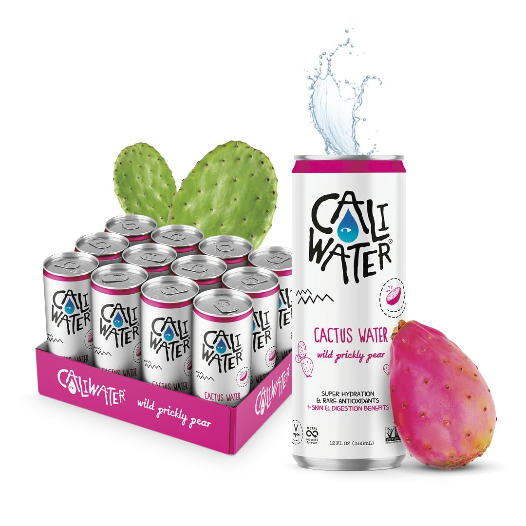 Caliwater - Organic Cactus Water - Wild Prickly Pear - 5G Sugar, 25 Calories - Coconut Water Alternative - Natural Plant Based Hydration - Skin Care, Electrolyte Drinks - Flavored Water - 12 Cans