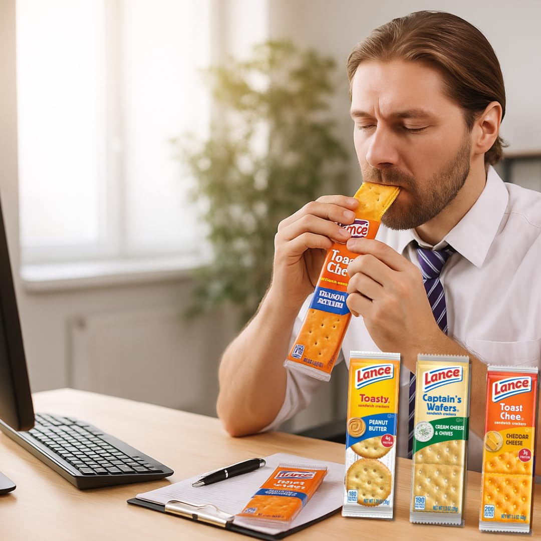 Sandwich Crackers Variety Pack, 40 Individual Snack Bags - Quality Lance Snacks, Featuring Toasty, Toastchee & Captains Wafers