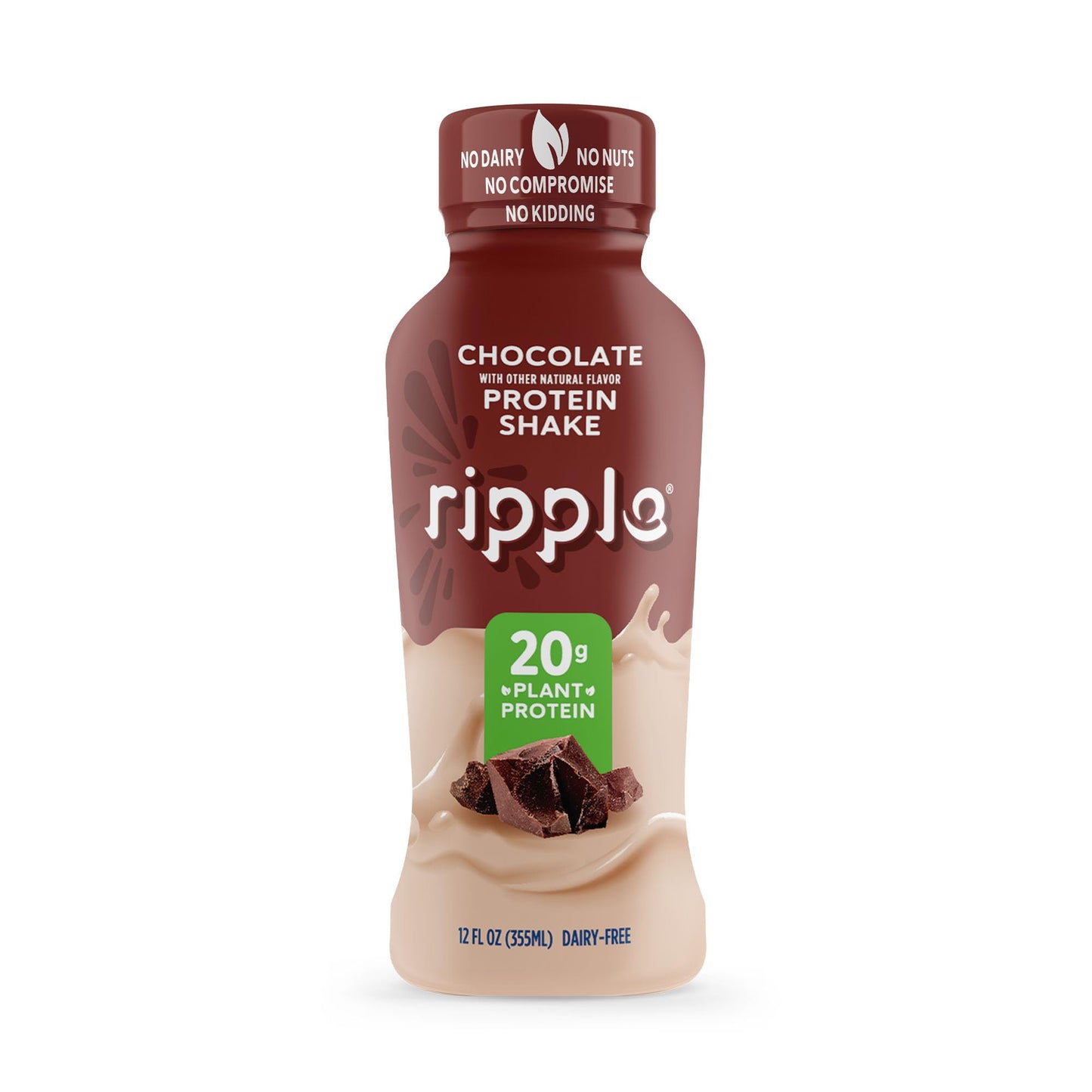 Ripple Vegan Protein Shake | Chocolate | 20g Nutritious Plant Based Pea Protein | Shelf Stable | No GMOs, Soy, Nut, Gluten, Lact