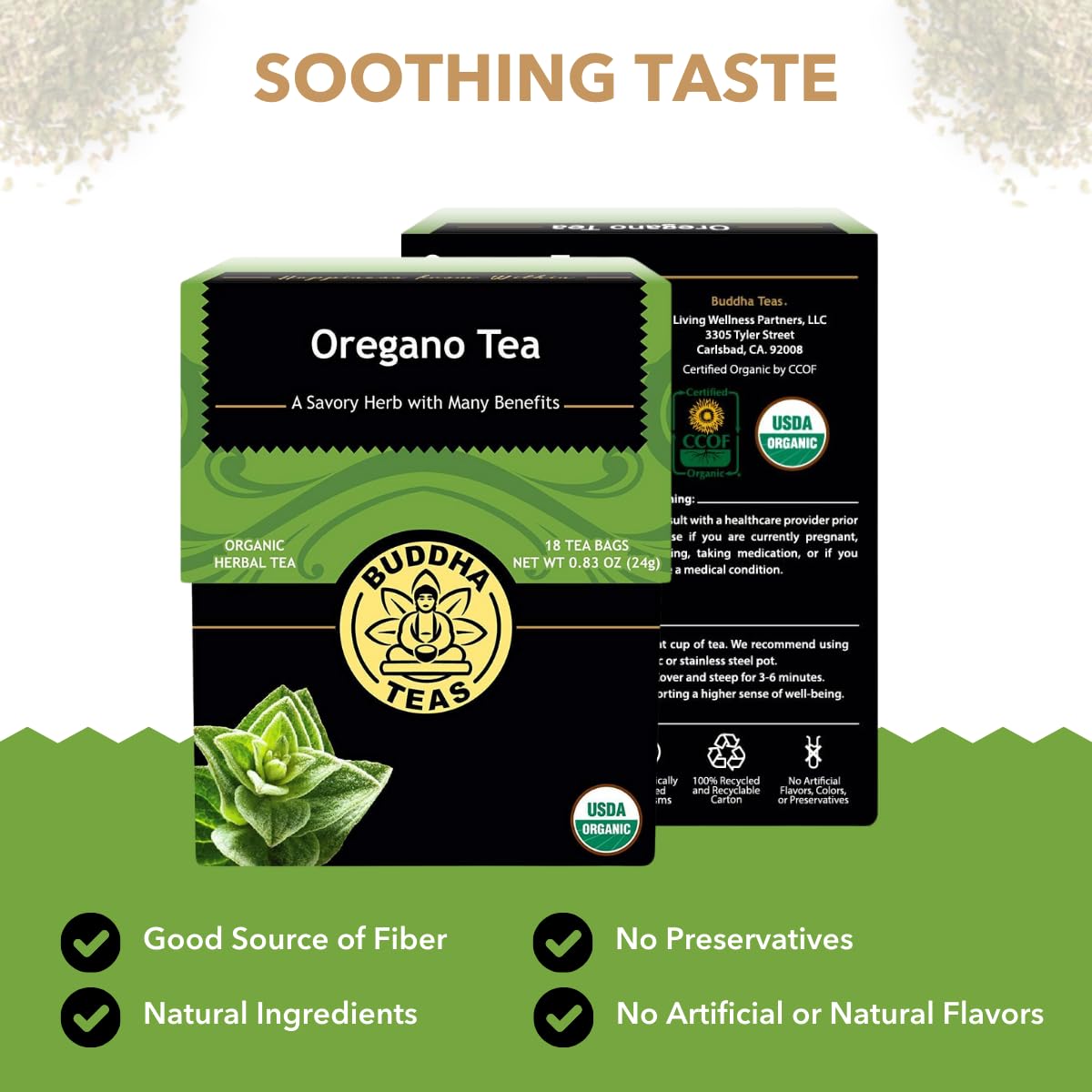 Buddha Teas Organic Oregano Tea - Herbal, Caffeine Free, Non-GMO - 18 Count