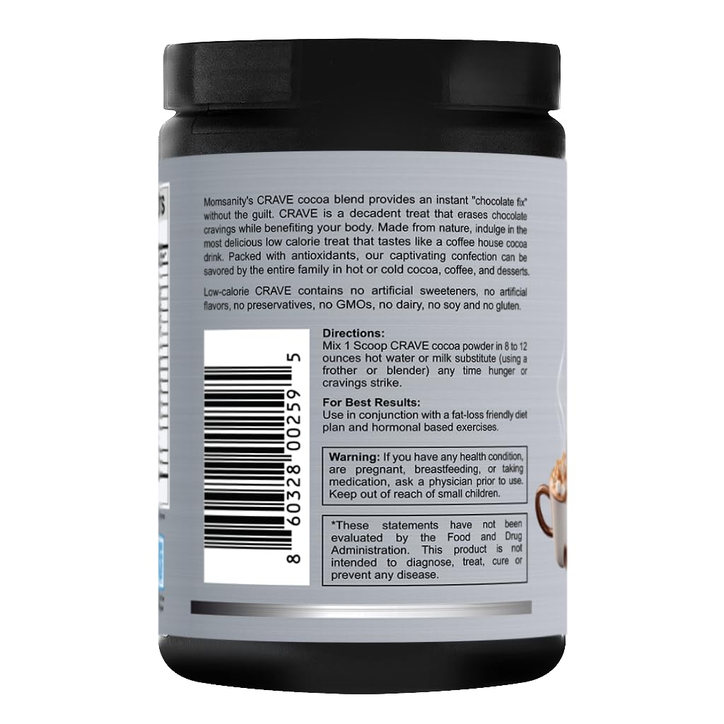 Momsanity Crave Chocolate Powder, Low Calorie & Low Carb, 30 Servings, Cocoa Blend