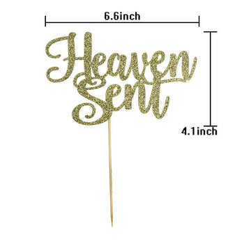 Heaven Sent Cake Topper For Baby Shower, Gender Reveal Party Decorations, Baptism Cake Decor (Gold)