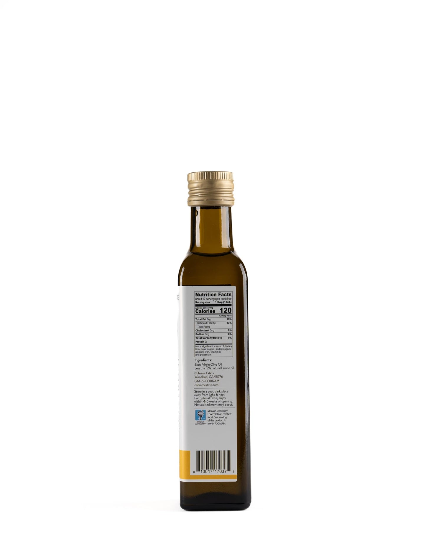 Cobram Estate Extra Virgin Olive Oil - Lemon Flavor, Low-Fodmap, 250ml, Non-GMO, First Cold Pressed, Clear/Neutral