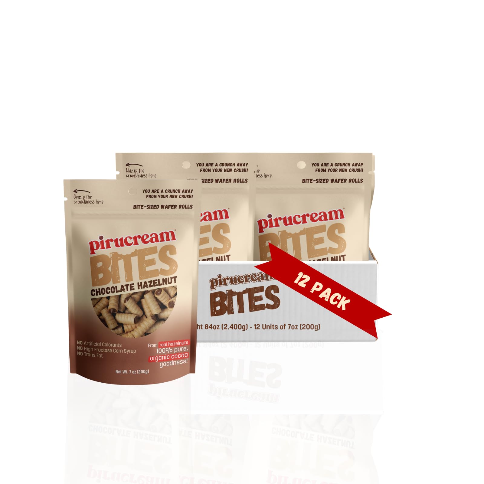 Pirucream Bites Wafer Rolls Bundle - 12 Pack Chocolate Hazelnut Filled Crispy Rolled Wafers Snack Sticks Perfect for Sweet Snack