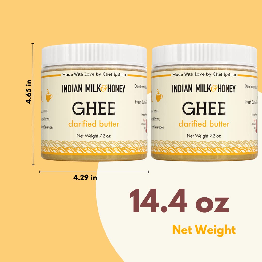 Indian Milk & Honey Ghee Butter, Grass-Fed, Lactose & Gluten Free, 7.2 oz Twin Pack (44 Servings Each)