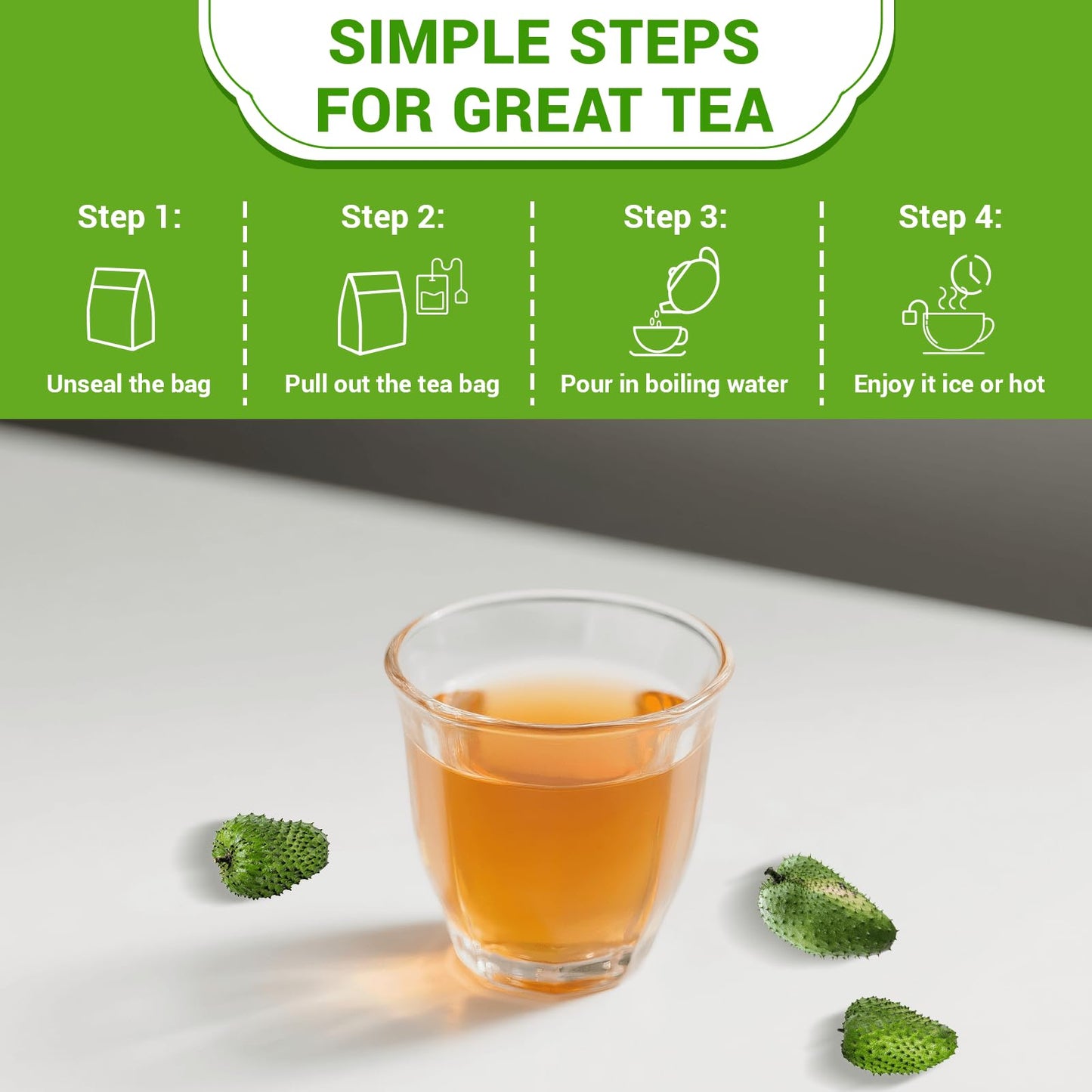 HIIHONE Soursop Leaf Herbal Tea - Caffeine & Sugar Free, 40 Teabags, 40 Count