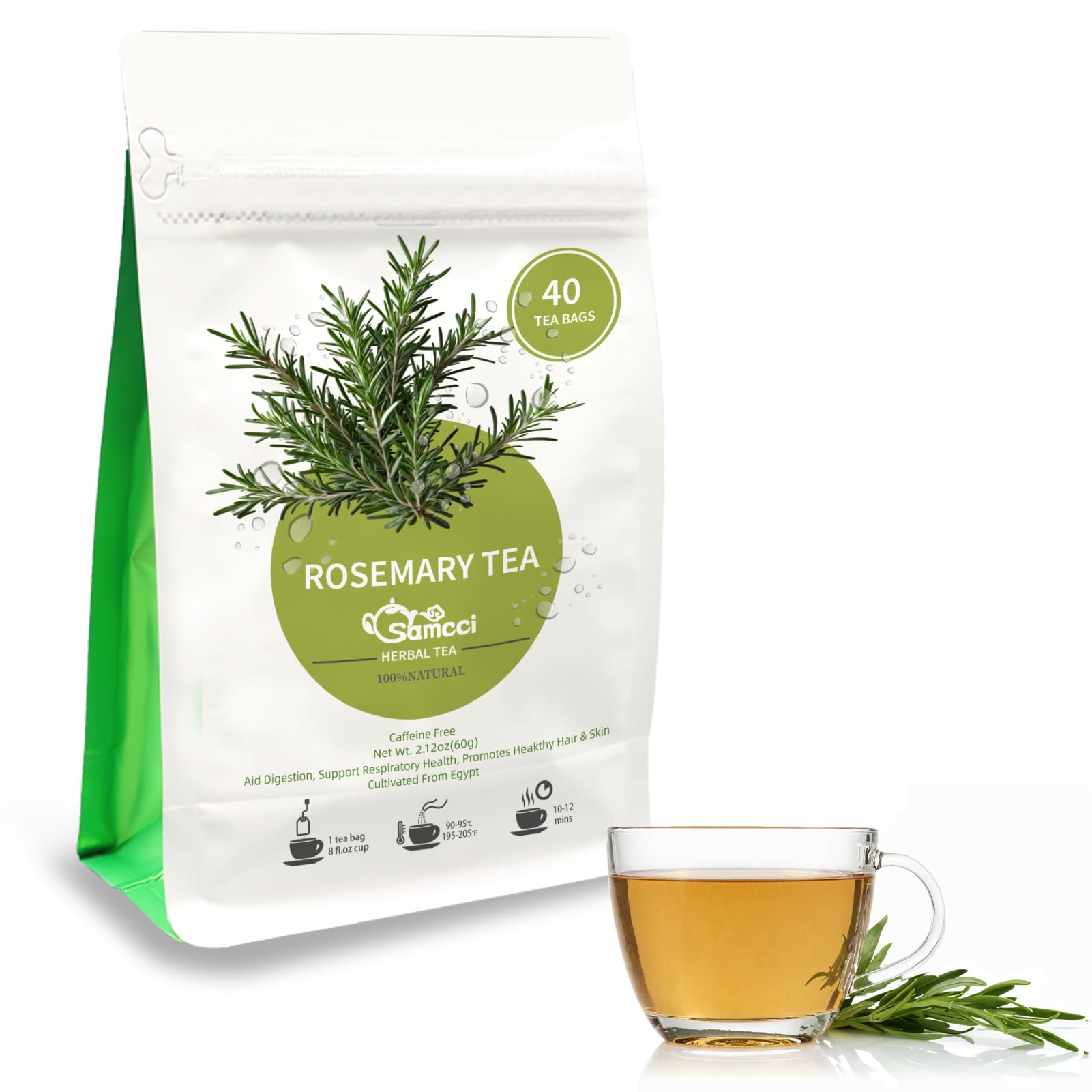 SAMCCI Rosemary Tea Bags - Pure Dried Leaves, Caffeine-Free, Non-GMO, 40 Count