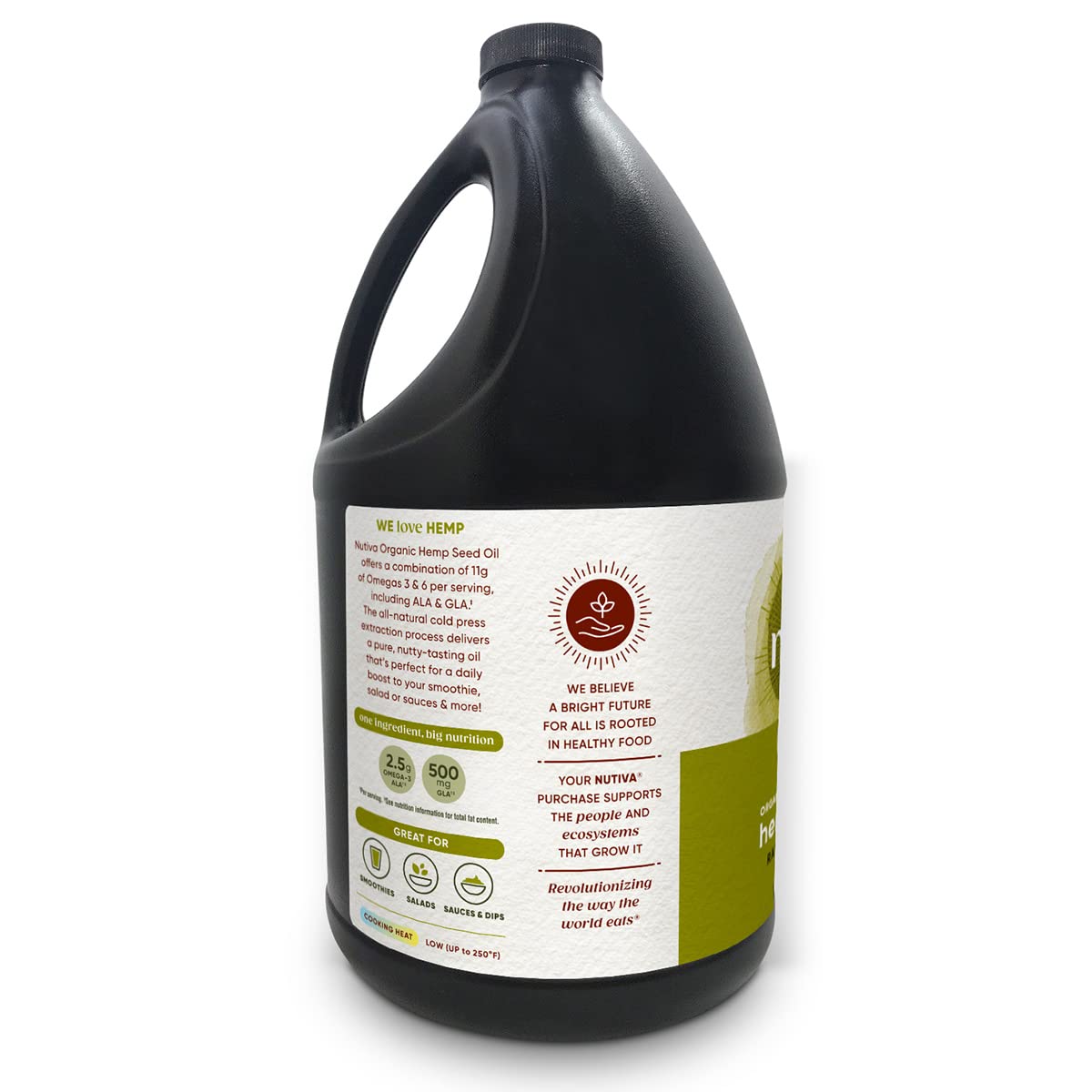 Nutiva Organic Cold-Pressed Unrefined Raw Hemp Seed Oil, 1 Gallon, Usda Organic, Non-Gmo, Whole 30 Approved, Vegan, Gluten-Free & Keto, Rich In Omega 3 & 6 Fatty Acids
