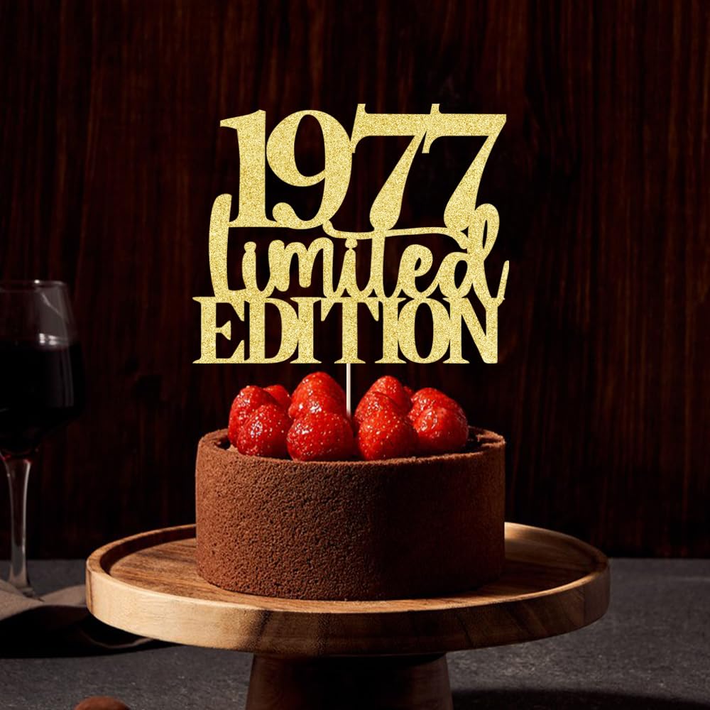 Limited Edition 1977 Cake Topper 48Th Birthday Happy Birthday Cake Topper Men And Women Cheer 48 Years Old Handmade Golden Glitt