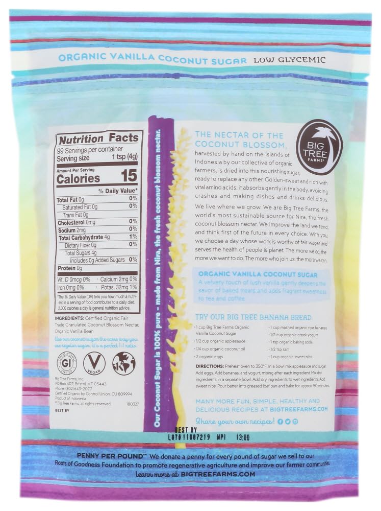 Big Tree Farms, Organic Coconut Sugar, Vanilla, 14 oz (397 g) - 2PC