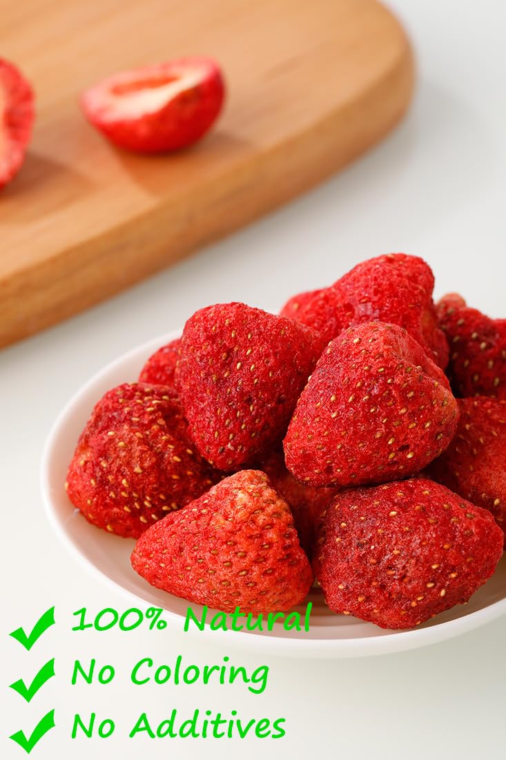 Premium Freeze Dried Strawberries 4 Oz/114g,Whole Big Frozen Dried strawberry,100% Natural,No Additives .