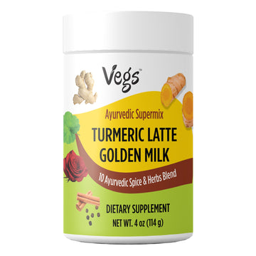 Vegs Turmeric Golden Milk Powder - Organic Ayurvedic Spice Mix with Turmeric, Ginger, Ashwagandha - 4 oz - Vegan, Sugar-Free, Non-GMO