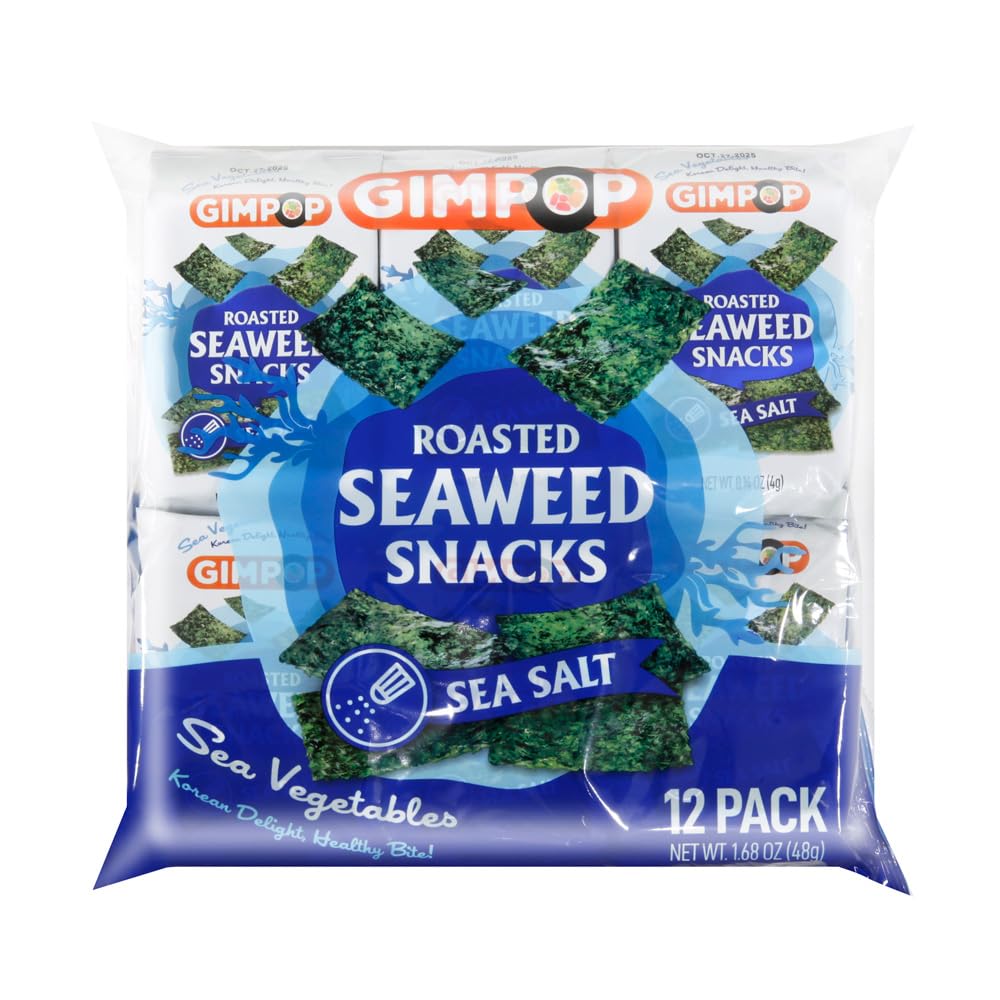 Gim Pop Sea Salt Roasted Seaweed Snacks - Healthy Crunchy Snack, 0.01 Ounce (Pack of 12)
