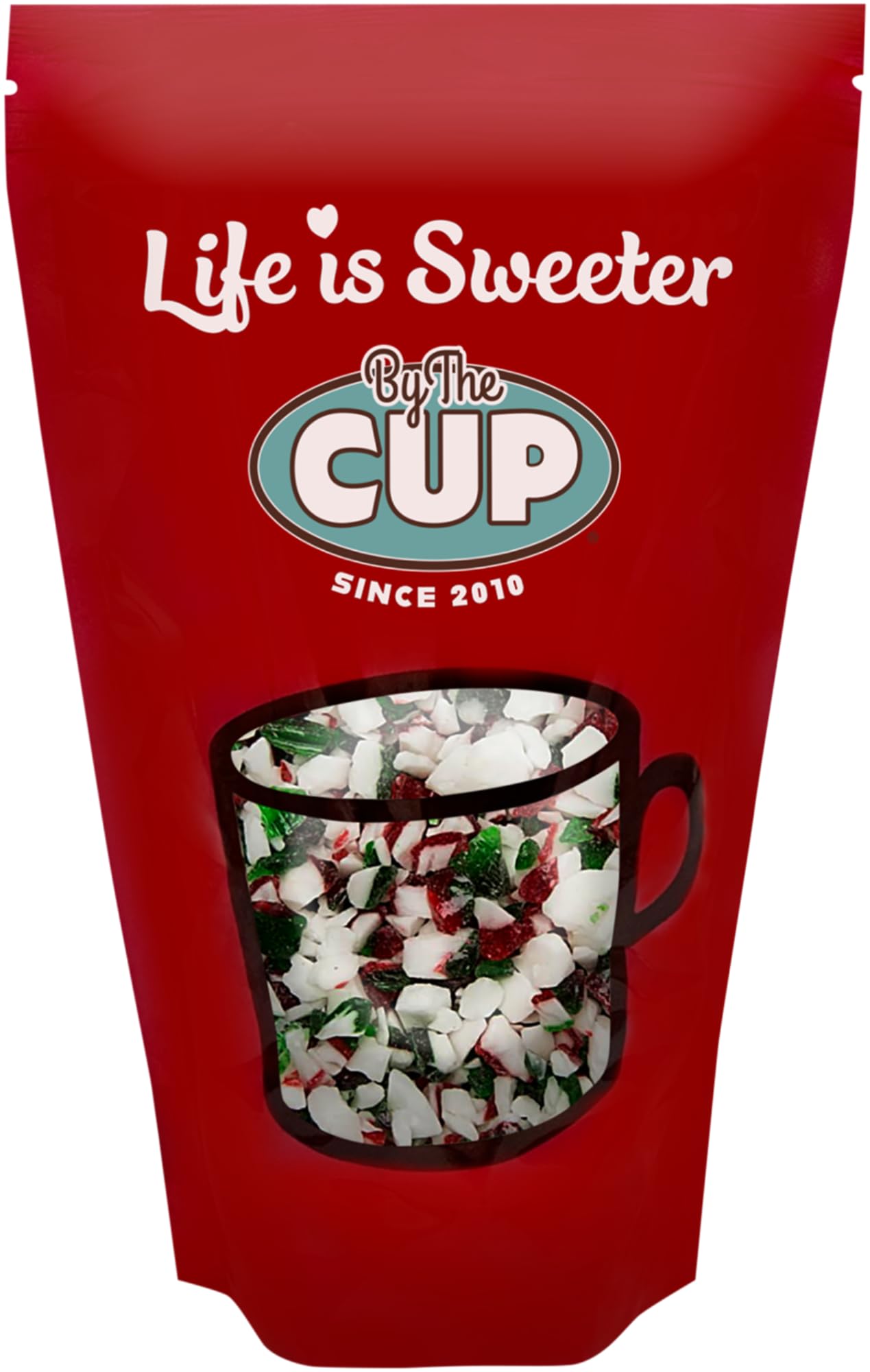 By The Cup Red, Green, And White Peppermint Candy Cane Pieces, 2 Lb Bulk Bag