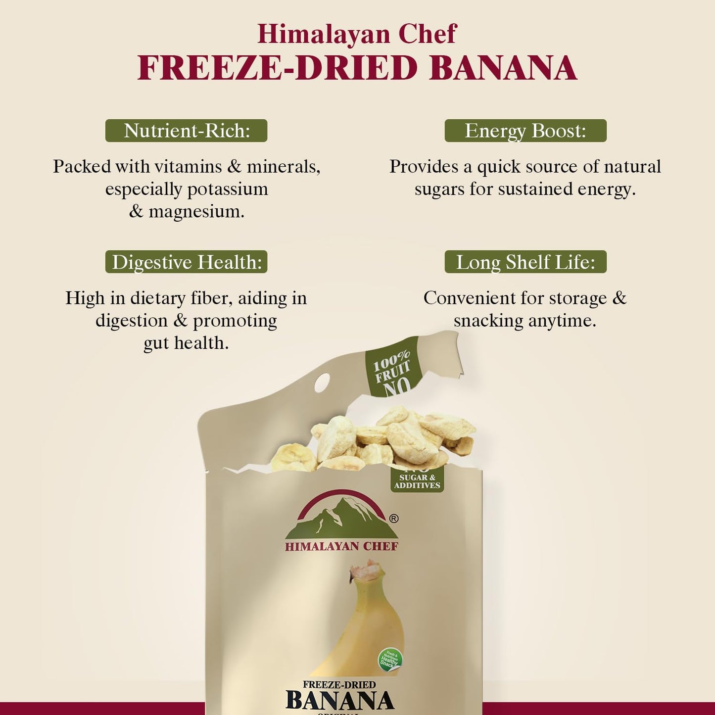 Himalayan Chef Freeze-Dried Fruit  Freeze-Dried Banana Crisp  20g/EACH 10 Bags | Healthy Snacks  Organic Fruits Snacks | Ideal Snacks for Kids & mature-themed