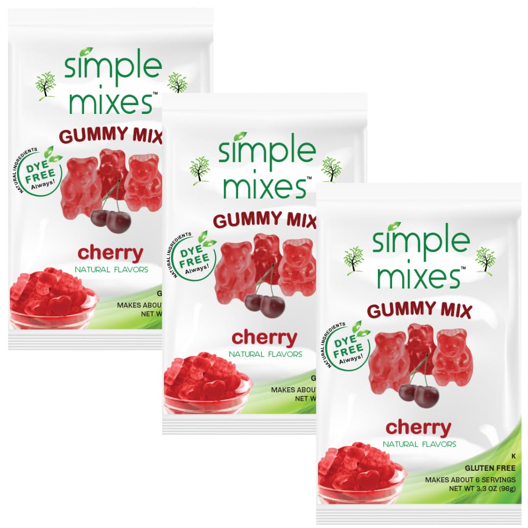Simple Mixes Natural Gummy Mix, Healthy Snack, Dye-Free, No Gluten or Fat, Kosher, (3-Pack, Cherry)
