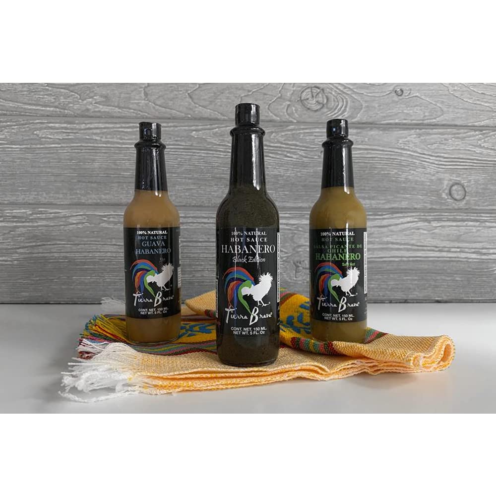 Habanero Hot Sauce Trio & Servilleta Napkin, Tierra Brava By Verve Culture, Set Of 3 Different Flavors, 5 Oz Each